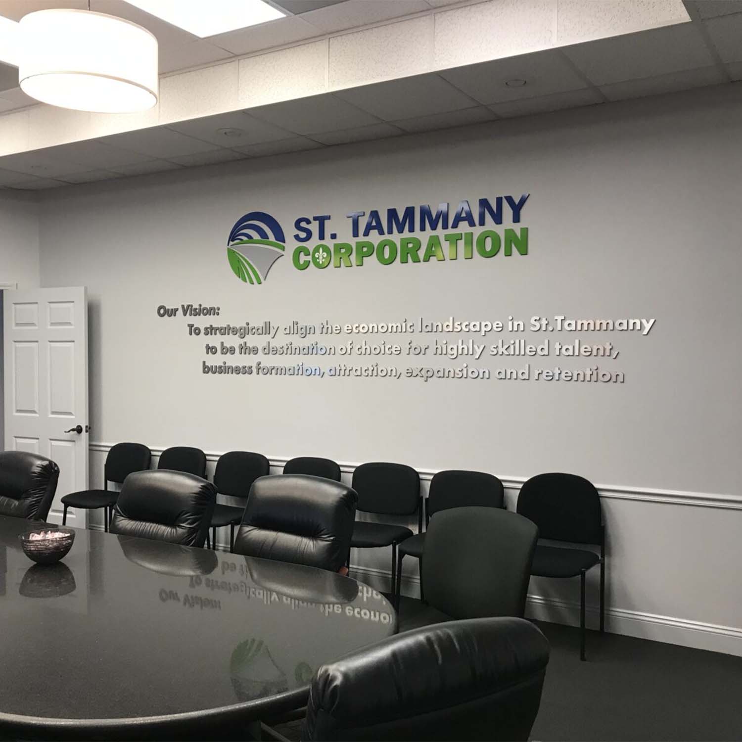 laser xut acrylic sign for St. Tammany Corporation