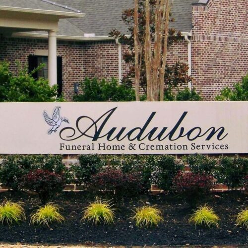 Monumental architectural sign for Audubon funeral home & cremation services